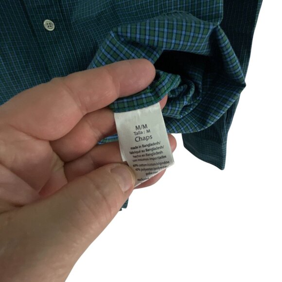 Chaps Mens Green Plaid Button-Down Shirt M Tall Long Sleeve Cotton Blend Easy Ca - Picture 7 of 11
